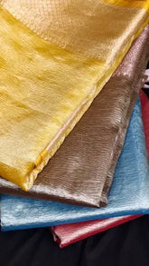 Yellow Crushed Tissue Silk Saree